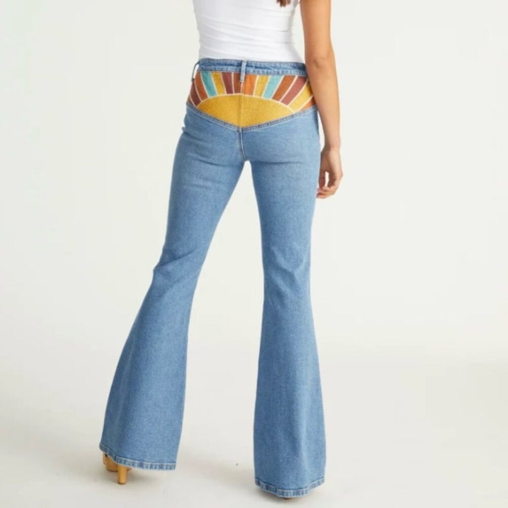 DRIFTWOOD Blue Flare Jeans with Multicolor Sunburst Waist